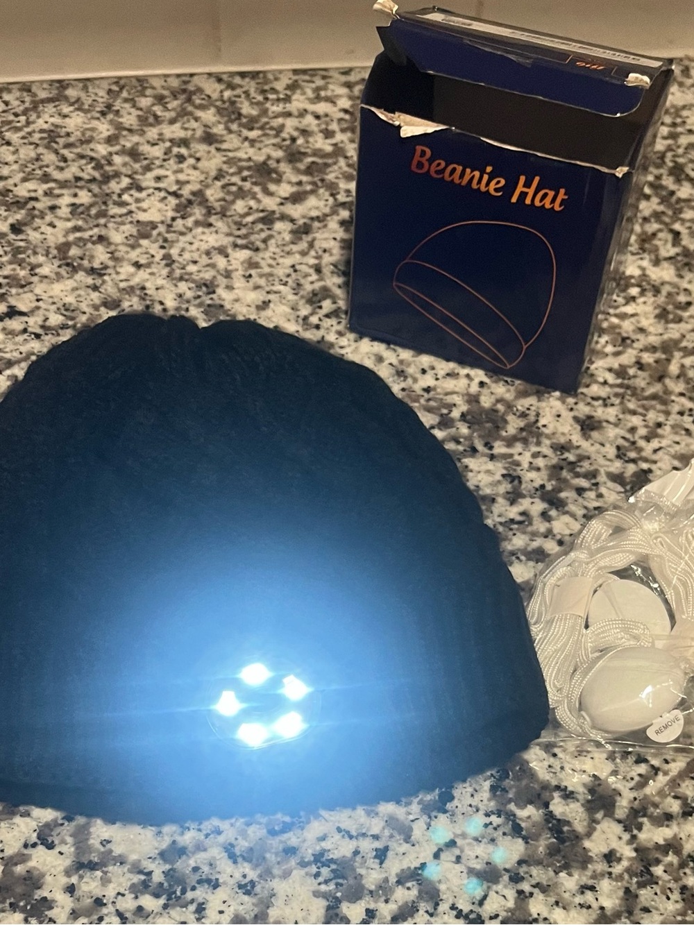 Black LED Beanie Hat with Built-In Light